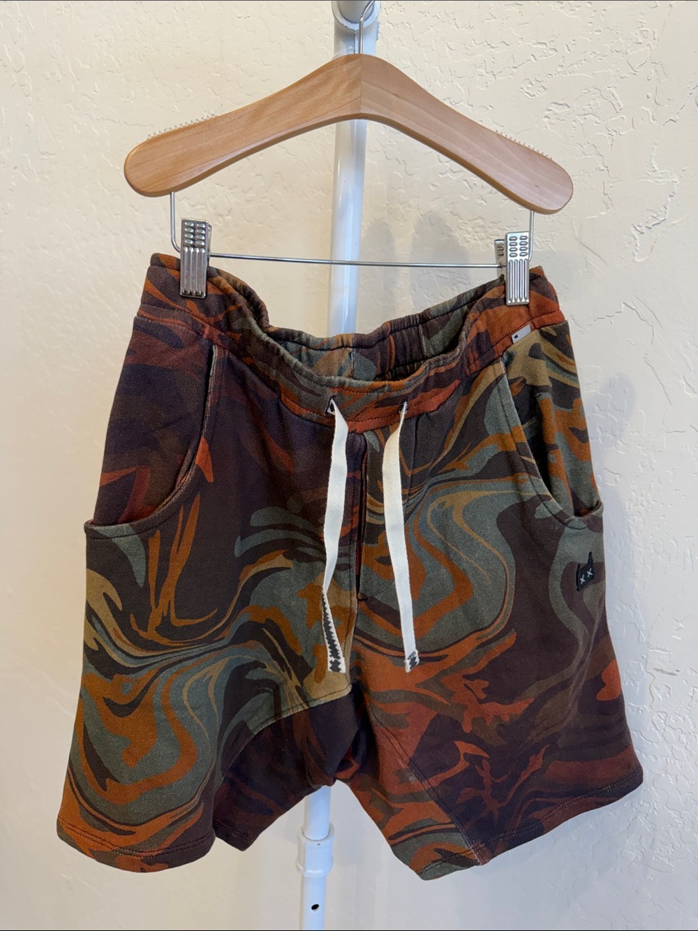 Kids Camouflage Swirl Drawstring Shorts - Brown/Green/Orange